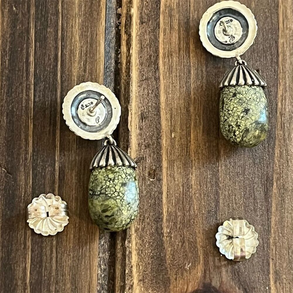 Carolyn Pollack Relios Sterling Silver Green Serpentine Dangle Earrings - Picture 3 of 7